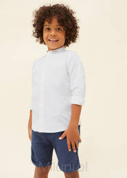 Koszula lniana z długim rękawem ze stójką dla chłopca 104