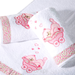 Ręcznik dziecięcy BABY 21  70x140 biały + róż